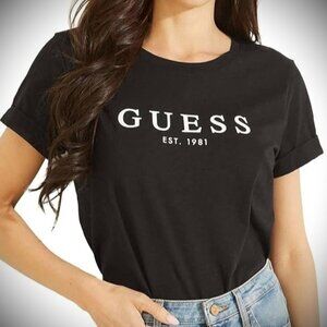 Guess Cuffed Short Sleeve Black 100% Organic Cotton T-Shirt *Tag Size: S